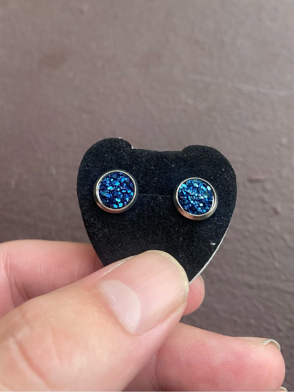Blue Druzy Round Stud Earrings - Women's Jewelry